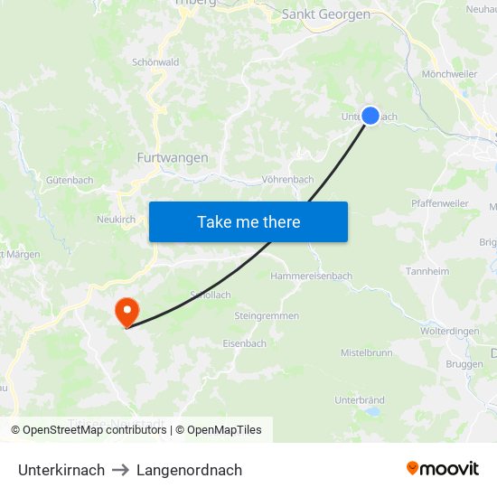 Unterkirnach to Langenordnach map