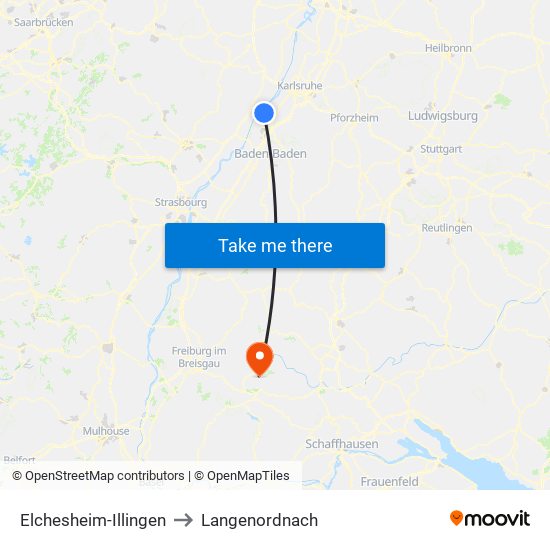 Elchesheim-Illingen to Langenordnach map