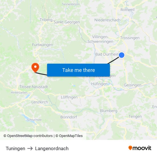 Tuningen to Langenordnach map