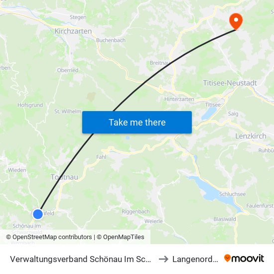 Verwaltungsverband Schönau Im Schwarzwald to Langenordnach map