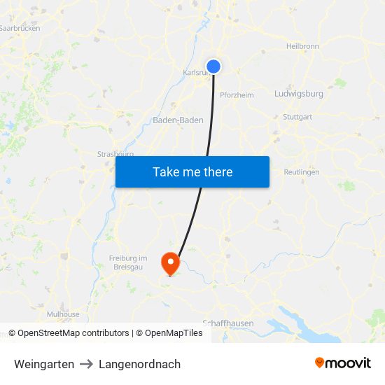 Weingarten to Langenordnach map