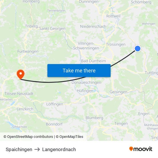 Spaichingen to Langenordnach map