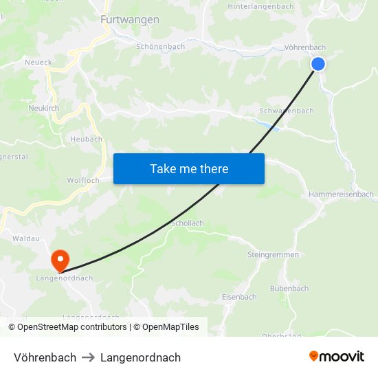 Vöhrenbach to Langenordnach map
