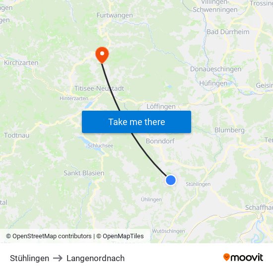 Stühlingen to Langenordnach map