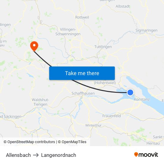 Allensbach to Langenordnach map