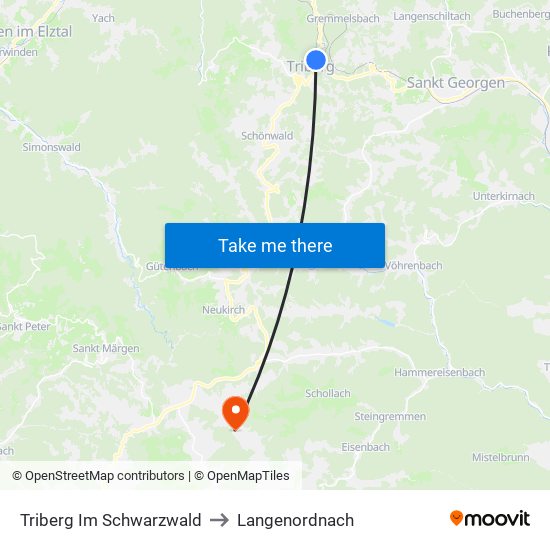 Triberg Im Schwarzwald to Langenordnach map