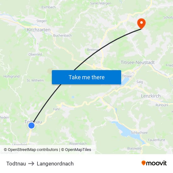 Todtnau to Langenordnach map