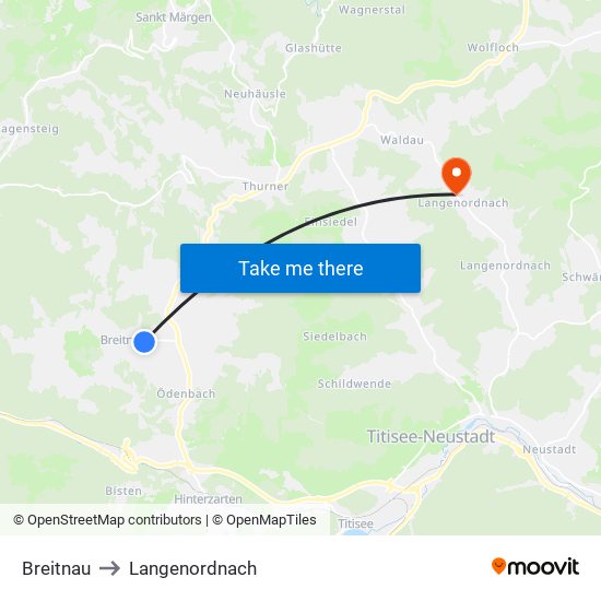 Breitnau to Langenordnach map