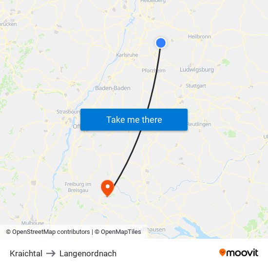 Kraichtal to Langenordnach map