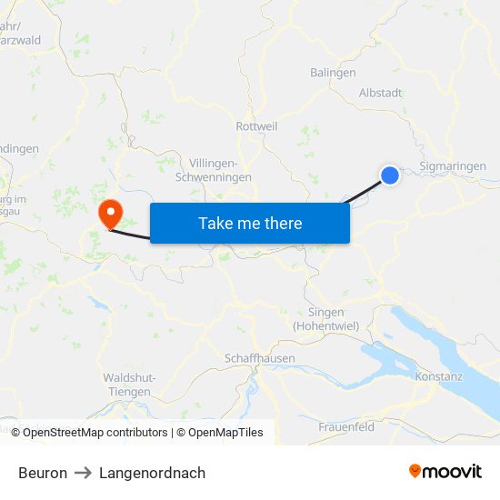Beuron to Langenordnach map