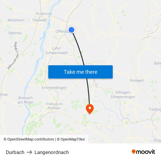 Durbach to Langenordnach map