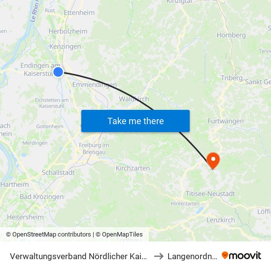 Verwaltungsverband Nördlicher Kaiserstuhl to Langenordnach map