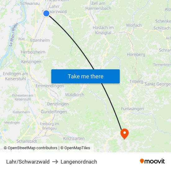 Lahr/Schwarzwald to Langenordnach map