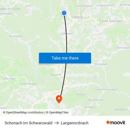 Schonach Im Schwarzwald to Langenordnach map