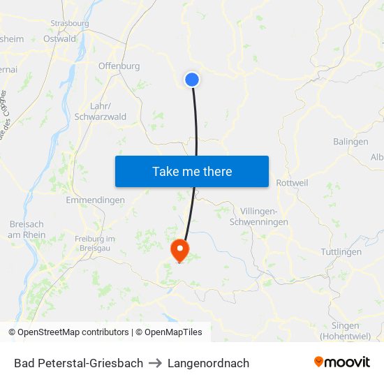 Bad Peterstal-Griesbach to Langenordnach map
