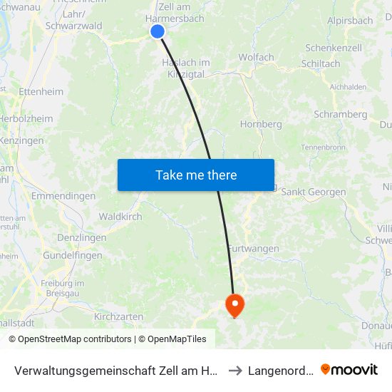 Verwaltungsgemeinschaft Zell am Harmersbach to Langenordnach map