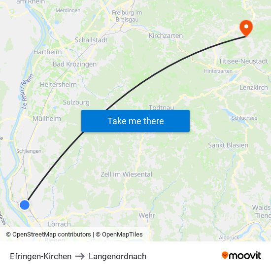 Efringen-Kirchen to Langenordnach map