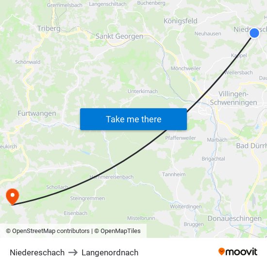 Niedereschach to Langenordnach map