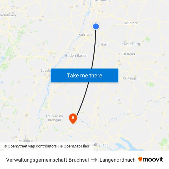 Verwaltungsgemeinschaft Bruchsal to Langenordnach map