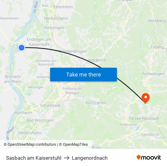 Sasbach am Kaiserstuhl to Langenordnach map