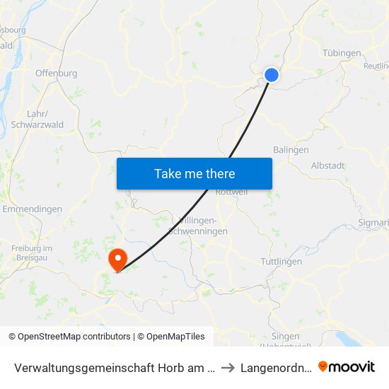 Verwaltungsgemeinschaft Horb am Neckar to Langenordnach map