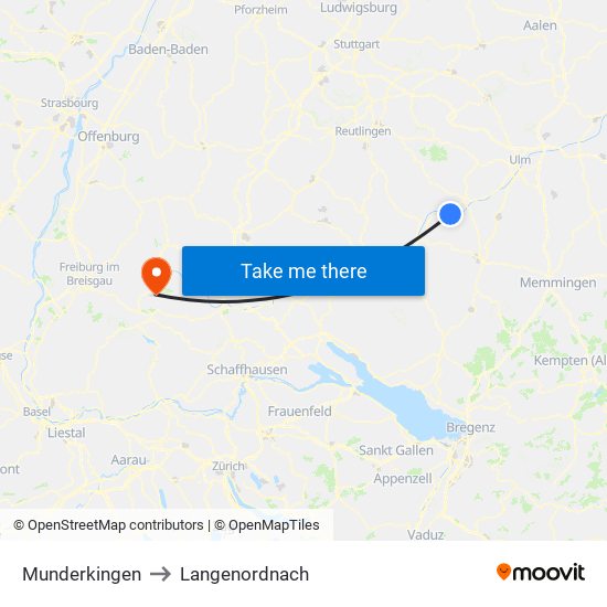 Munderkingen to Langenordnach map