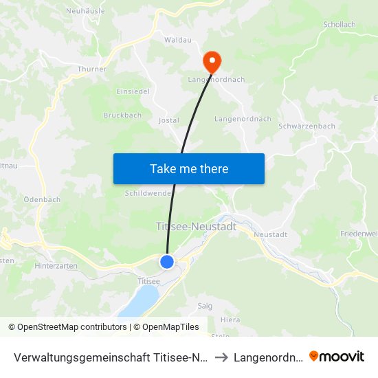 Verwaltungsgemeinschaft Titisee-Neustadt to Langenordnach map