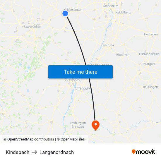 Kindsbach to Langenordnach map