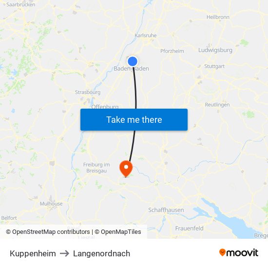 Kuppenheim to Langenordnach map