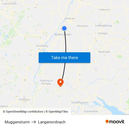 Muggensturm to Langenordnach map