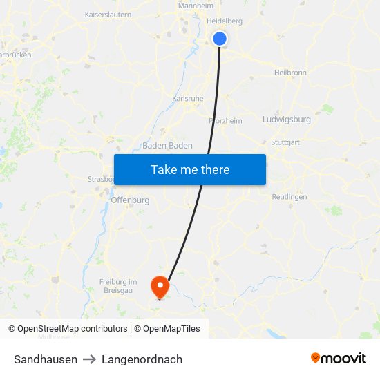 Sandhausen to Langenordnach map