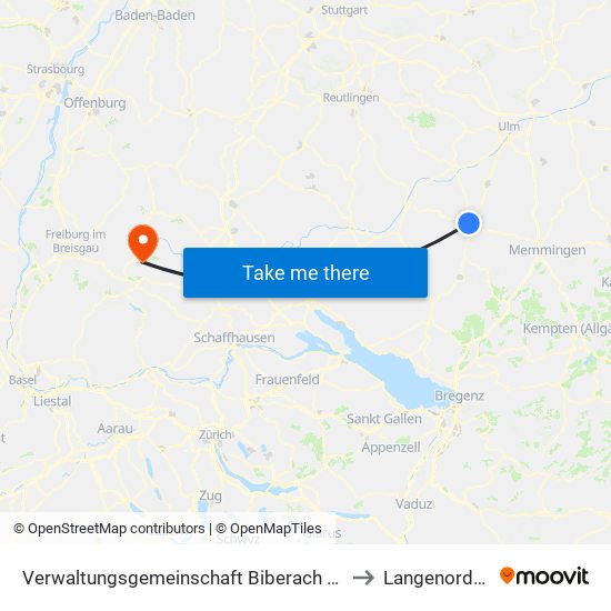 Verwaltungsgemeinschaft Biberach An Der Riß to Langenordnach map