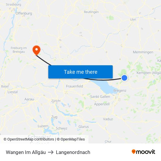 Wangen Im Allgäu to Langenordnach map