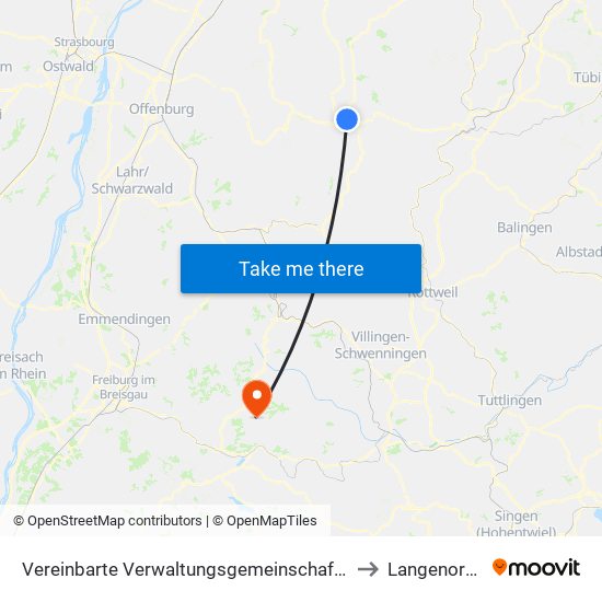 Vereinbarte Verwaltungsgemeinschaft Freudenstadt to Langenordnach map