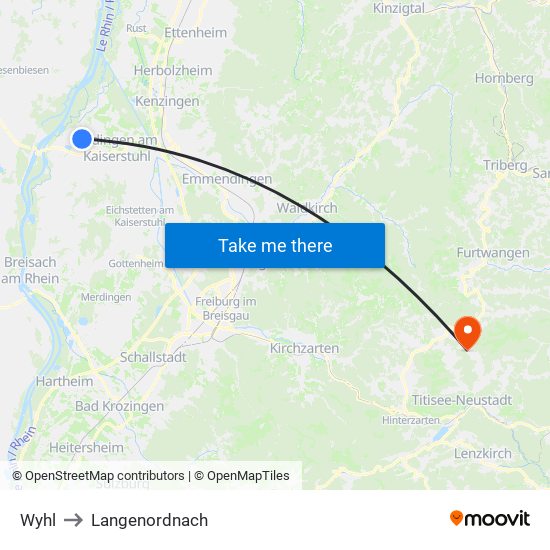Wyhl to Langenordnach map