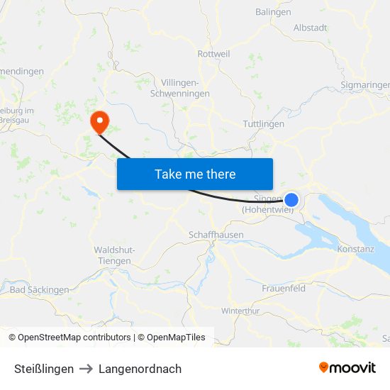 Steißlingen to Langenordnach map