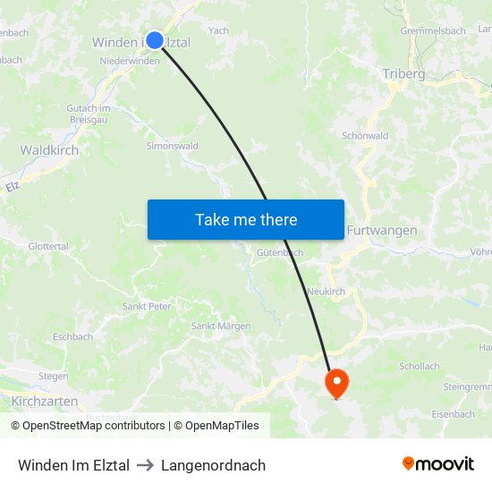 Winden Im Elztal to Langenordnach map