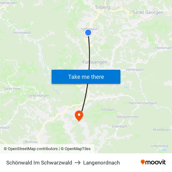 Schönwald Im Schwarzwald to Langenordnach map