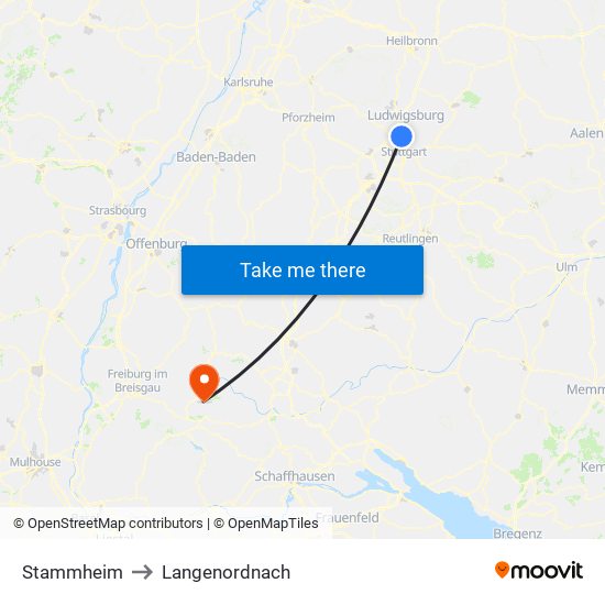 Stammheim to Langenordnach map