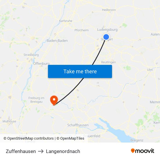 Zuffenhausen to Langenordnach map