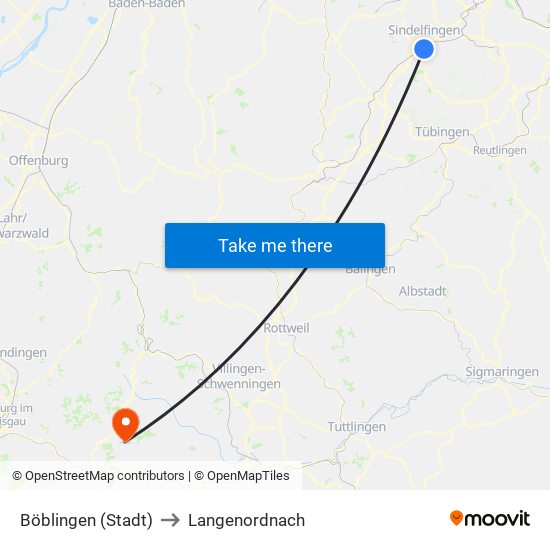 Böblingen (Stadt) to Langenordnach map