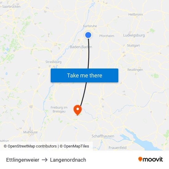 Ettlingenweier to Langenordnach map