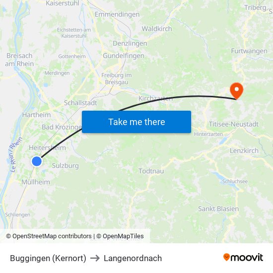 Buggingen (Kernort) to Langenordnach map