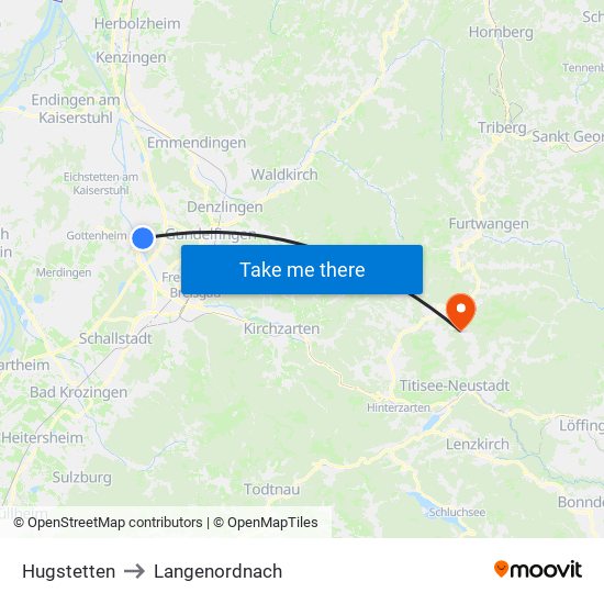 Hugstetten to Langenordnach map