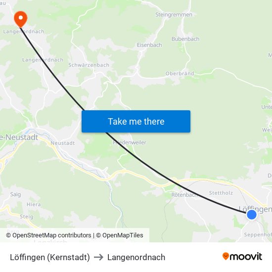 Löffingen (Kernstadt) to Langenordnach map