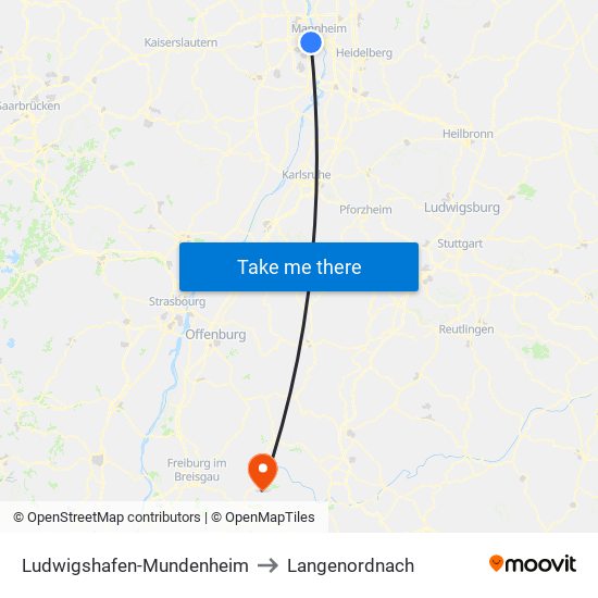 Ludwigshafen-Mundenheim to Langenordnach map