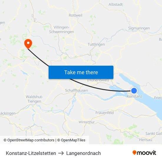 Konstanz-Litzelstetten to Langenordnach map