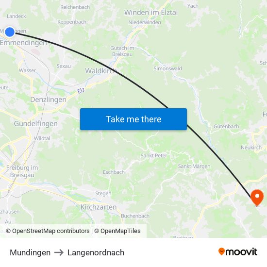 Mundingen to Langenordnach map