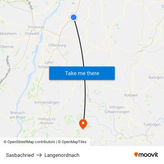 Sasbachried to Langenordnach map