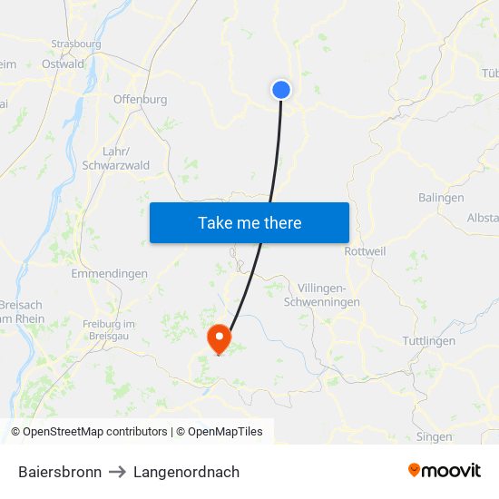 Baiersbronn to Langenordnach map